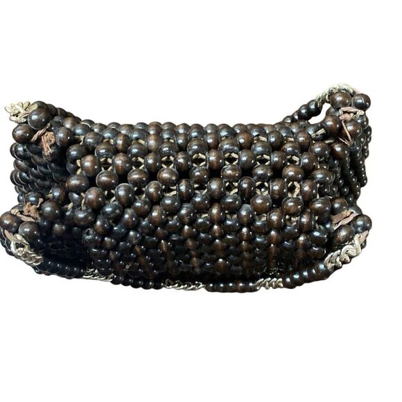 Vintage Handmade Wood Beaded Handbag Purse Marcus Brothers Brown Made in Japan - Picture 4 of 10